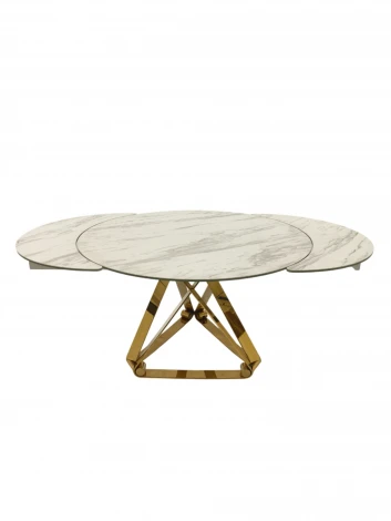 Стол обеденный IST-CASA раскладной Рондо Голд MC8239-120W, 120(+30+30)х76 см, белая керамика/золото