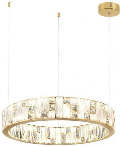 Подвесной светильник Odeon Light Crossa 5072/80L золото/прозрачный/белый/металл/хрусталь/алебастр LED 80W 3700K (220V, кольцо)