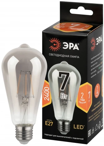 Лампочка светодиодная E27 7Вт ЭРА F-LED ST64-7W-824-E27 smoky F-LED ST64-7W-824-E27 smoky