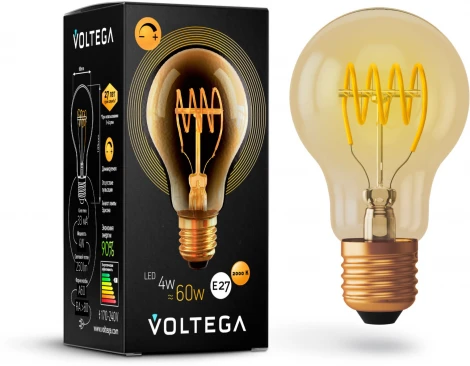 Лампочка светодиодная груша кофейная колба E27 4 Вт 250 lm 2000K теплое желтое свечение диммируемая Voltega Loft LED 7078
