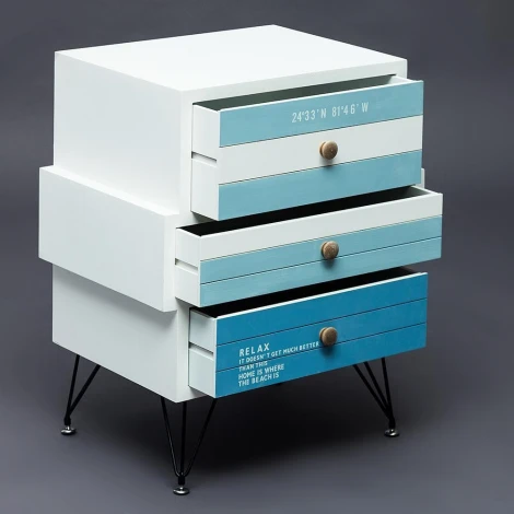 Тумба с 3 ящиками Mediterranean (mod. 63605) белый/голубой/черный (дерево павловния/мдф/металл)