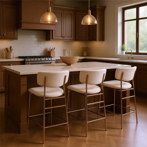 Стул полубарный Elle кремовый с золотыми ножками RF 0817