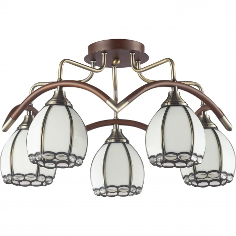 Потолочная люстра N-Light 607 607-05-53 antique brass + walnut tiffany