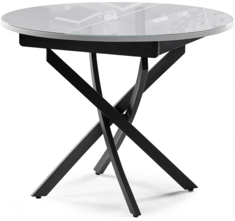 Стеклянный стол Woodville Лауриц d1000 раскладной белый / черный 504213