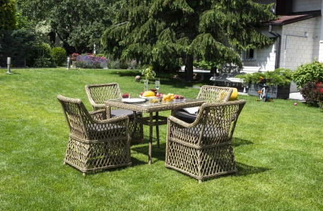 Обеденная группа плетеная на 4 персоны, цвет соломенный 4SIS Айриш AC4T-5-SET