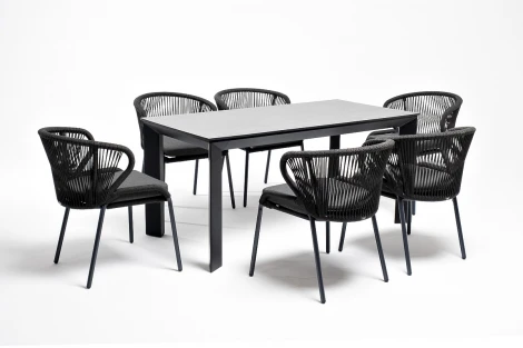 Обеденная группа на 6 персон со стульями Милан, каркас темно-серый, роуп темно-серый 4SIS Венето VEN-CMIL6T1-7-SET D-gray