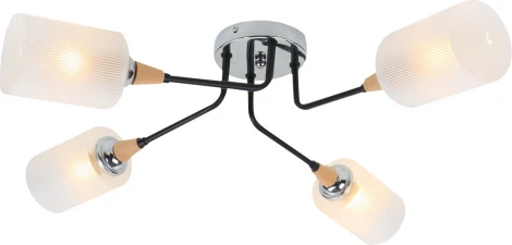 Потолочная люстра Escada Mattiola 2101/4P 4x60Вт E27, металл/стекло, хром/черный/дерево, матовый плафон (220V)