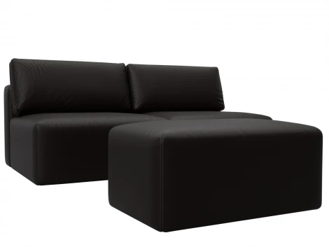 Диван прямой модульный с пуфом Лига-060 НПБ (ЛДСП,Брус,Фанера/Пластик/Экокожа/Коричневый) Лига Диванов 130053