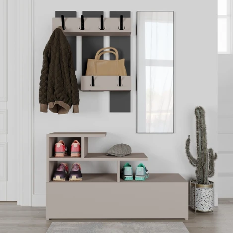 Обувница с вешалкой для одежды VESTY HALL STAND (Дерево/Бежевый) LEVE