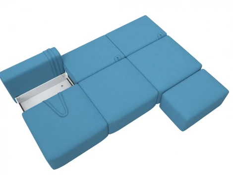 Диван прямой модульный с пуфом Лига-060 НПБ Лонг (ЛДСП,Брус,Фанера/Пластик/Рогожка/Голубой) Лига Диванов 129711