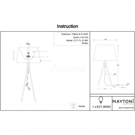 Интерьерная настольная лампа Maytoni Calvin Z177-TL-01-BR