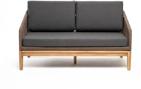 "Канны" диван 2-местный плетеный из роупа, основание дуб, роуп коричневый круглый, ткань темно-серая 027 4SIS арт.УТ-00006830