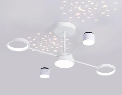 Потолочная люстра на штанге светодиодная с пультом Ambrella Comfort FL51631 (регулировка яркости, 220V, круглые, звездное небо, проекция)