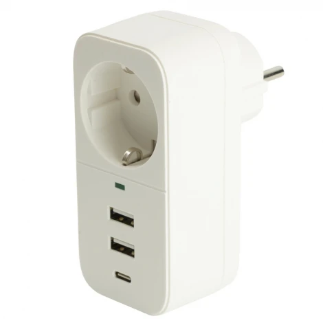 Сетевой фильтр одноместный с заземлением 2хUSB Type A+C (белый) Stekker Nova 50142