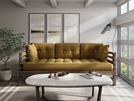 Диван Arsko Стоун орех горчичный велюр