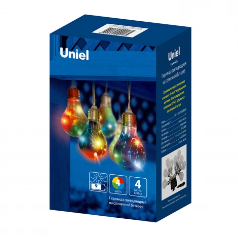 Садовая гирлянда на солнечной батарее «Матовые лампочки». 10 светодиодов, 1*АА Ni-Mh аккумулятор в/к. IP44 Uniel USL-S-126/PT1800 FROST BULBS