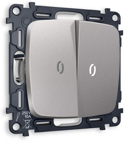 Комплект механизма Ambrella Volt 2-клавишного проходного выключателя с подсветкой 5600K OMEGA MO504035 Сталь матовый QUANT