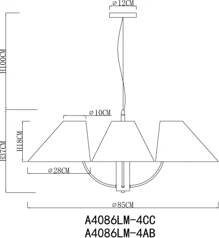 Подвесные люстры Arte Lamp Rondo A4086LM-4CC (220V, на тросе)