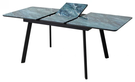 Стол АРУБА 140 АКВАМАРИН, стекло/ ЧЕРНЫЙ каркас