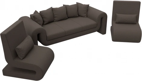 Набор Волна-1 (диван, 2 кресла) (Коричневый/Рогожка) Лига Диванов арт.125324