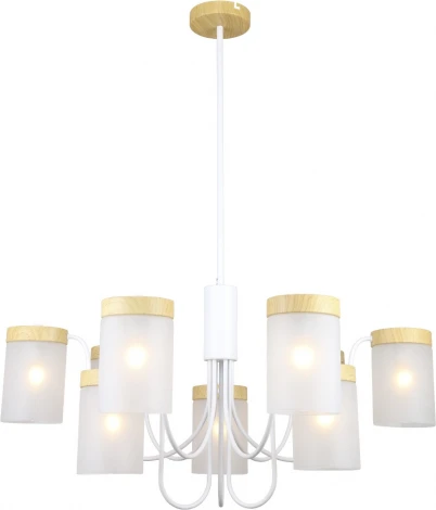 Потолочная люстра на штанге Escada Harmony 9x40Вт E14, металл/стекло, белый/дерево, матовый плафон (220V)