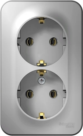 Розетка накладная двойная с заземлением (алюминий) Systeme Electric Blanca BLNRA010213