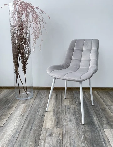 Стул ХОФМАН, цвет H-09 Светло-серый, велюр / белый каркас