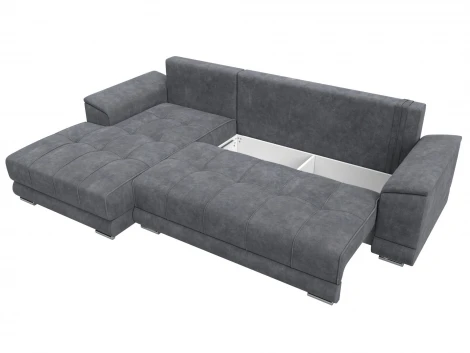 Диван угловой НордСтар левый угол (ДСП,Брус/Пластик/Велюр/Темно-серый) Лига Диванов 127935L