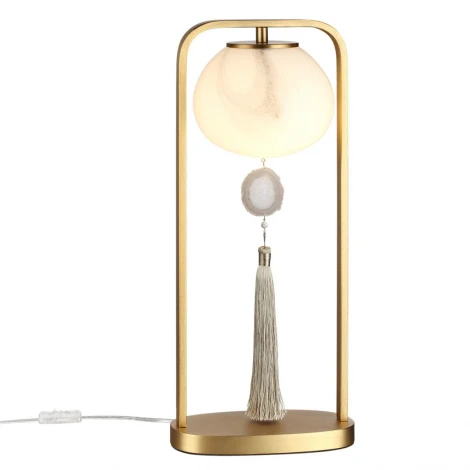 Настольная лампа с выключателем Odeon Light Fiolent 5432/1T золотой(под латунь)/стекло/кисточка/агат E14 1*40W