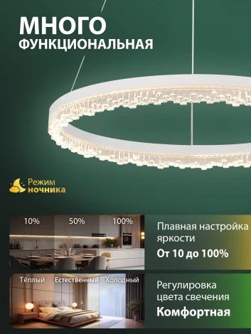 Подвесной светильник светодиодный Natali Kovaltseva Day LED LAMPS 81485 (регулировка яркости, 220V, пульт управления, на тросе, кольцо)