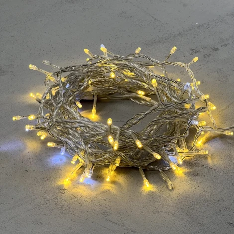 Гирлянда Нить 10м золотой с мерцанием белого диода 220В, 100 LED, провод прозрачный ПВХ, IP54 Laitcom PST100BLW-10-2GL