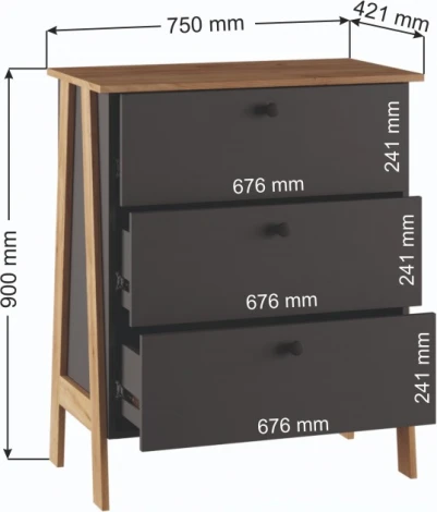 Комод Теодора (Теодора графит / крафт золотой) Woodville арт.587579