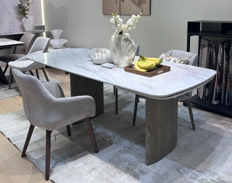 Стол КАЛВИН (CALVIN) 180 цвет КАРРАРА (SEMI-POLISHED SNOW CARRARA SOLID CERAMIC / СЕРЫЙ ДУБ, ®DISAUR M-City 64671