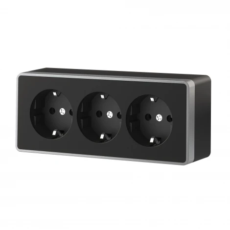 Розетка тройная с заземлением и шторками Gallant W5073134 Werkel  (черный с серебром)