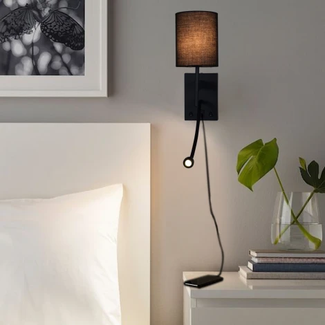 Настенный светильник с usb-портом Reluce 86210-9.2-001KT LED3W+E14 BK (220V, выключатель)