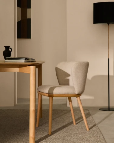 Ciselia Стул из бежевой синели и натурального массива ясеня La Forma (ex Julia Grup) арт.217215