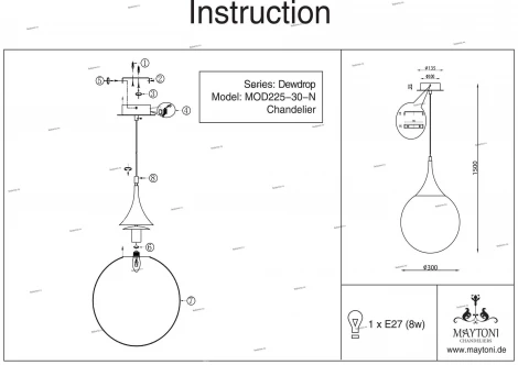 Подвесной светильник Maytoni Dewdrop P225-PL-300-N