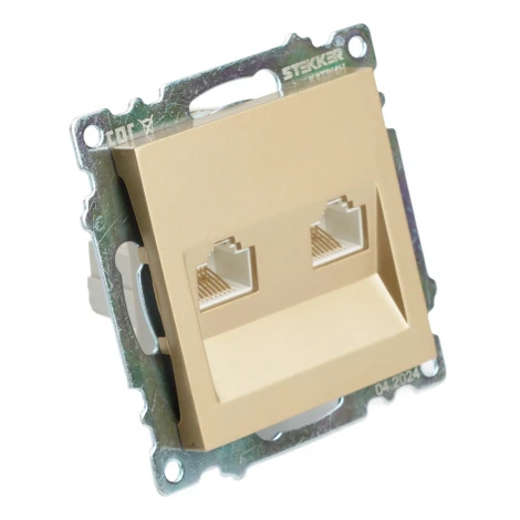 Розетка Ethernet RJ-45 двойная (золото) Stekker Катрин 50009