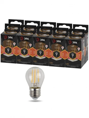 Лампочка светодиодная филаментная E27 9W ЭРА F-LED P45-9w-827-E27