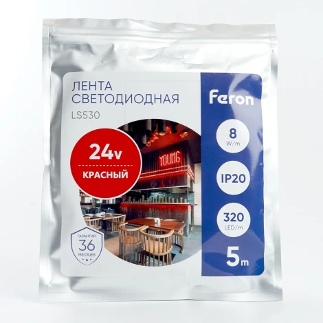 Светодиодная LED лента Feron LS530 48266 320SMD(2110) 8Вт/м 24V 5000*8*1,8мм IP20, красный