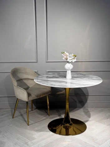 Стол обеденный IST-CASA круглый Остин BS212-100LG, 100х76 см, светло-серый мрамор/золото
