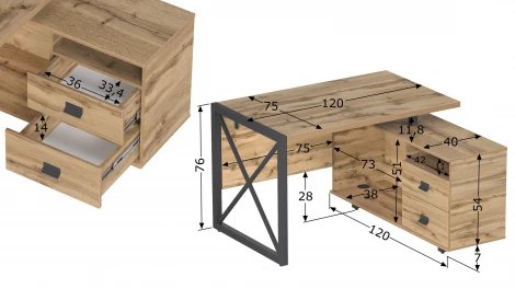 Стол рабочий универсальный Калифорния Хардвиг 1200 ЛДСП Дуб вотан 3997061203