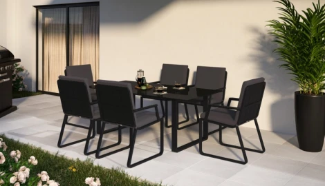 Обеденная группа Gardenini Voglie (Алюминий,Закаленное стекло,Ткань/Темно-серый,Антрацит,Черный) DVGL.010518.C1