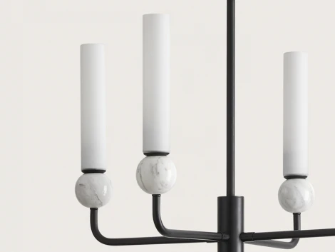 Потолочная люстра на штанге черный металл, белый мрамор Aromas del Campo Delie C1224/8 Matt black / White marble