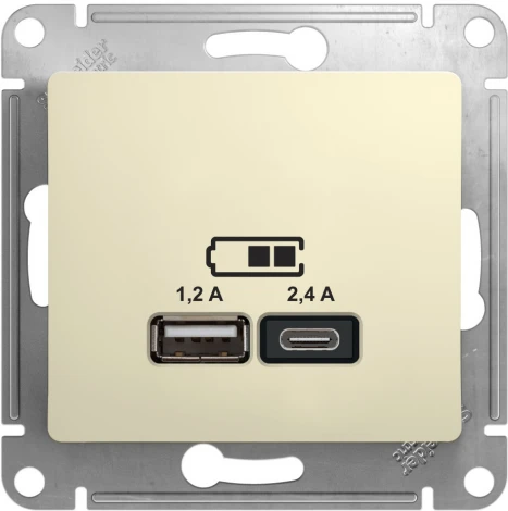 Розетка встраиваемая USB Type A+С (бежевый) Systeme Electric GSL000239