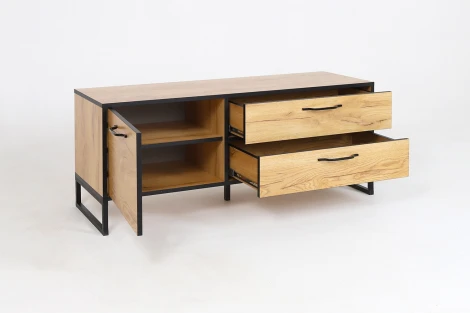 Тумба под телевизор Ивару Виртон (Металл,ЛДСП/Черный,Дуб крафт золотой) 101433