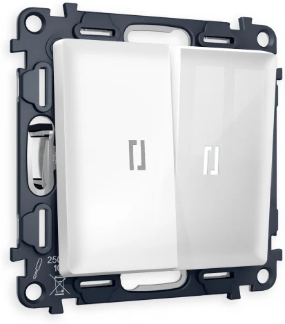 Комплект механизма Ambrella Volt 2-клавишного проходного выключателя с подсветкой 5600K ALFA MA104035 Белый глянец QUANT