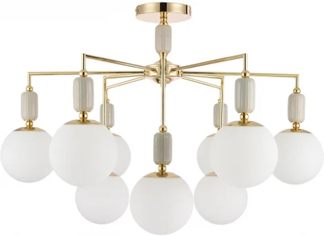 Потолочная люстра на штанге Lumion Vivien 6580/9C французское золото, серый/белый металл, керамика/стекло E14 9*40W 220V