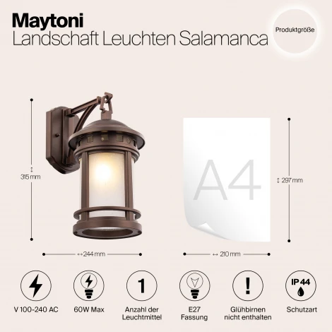 Настенный фонарь уличный Maytoni Salamanca O031WL-01BR (220V, IP44)