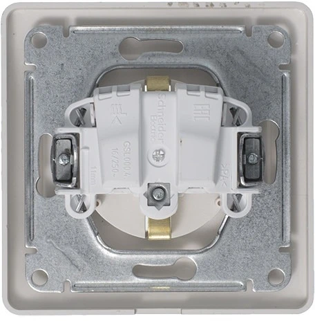 Розетка встраиваемая с заземлением, шторками и крышкой (платина) IP44 Systeme Electric Glossa GSL001248